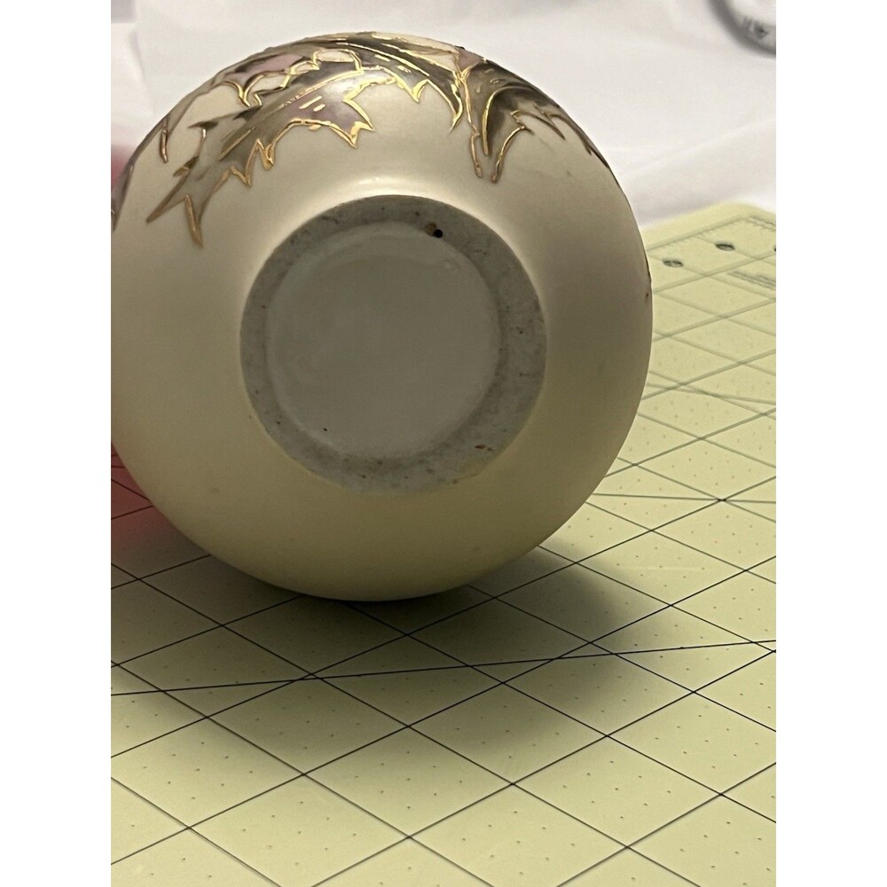 VTG Hand Painted Satin Finish Porcelain  Vase Gold Accented Thistle EUC - Picture 3 of 9